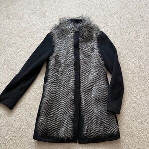 Women's Black and Gray Faux Fur Coat